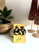 Load image into Gallery viewer, Large Double Circle Dangles - Black and Gold Gloss