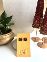 Load image into Gallery viewer, Square Studs - Black and Gold Leopard
