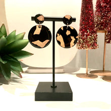 Load image into Gallery viewer, Large Double Circle Dangles - Black and Gold Gloss