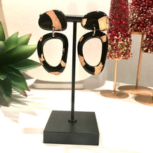 Load image into Gallery viewer, Double Abstract Dangles - Black and Gold Gloss