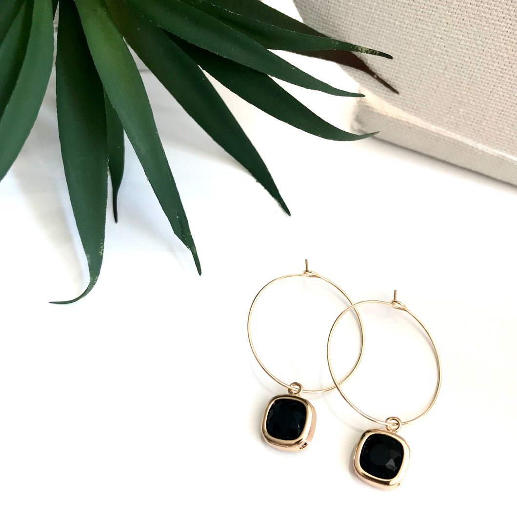 Black Square Faceted Dangle
